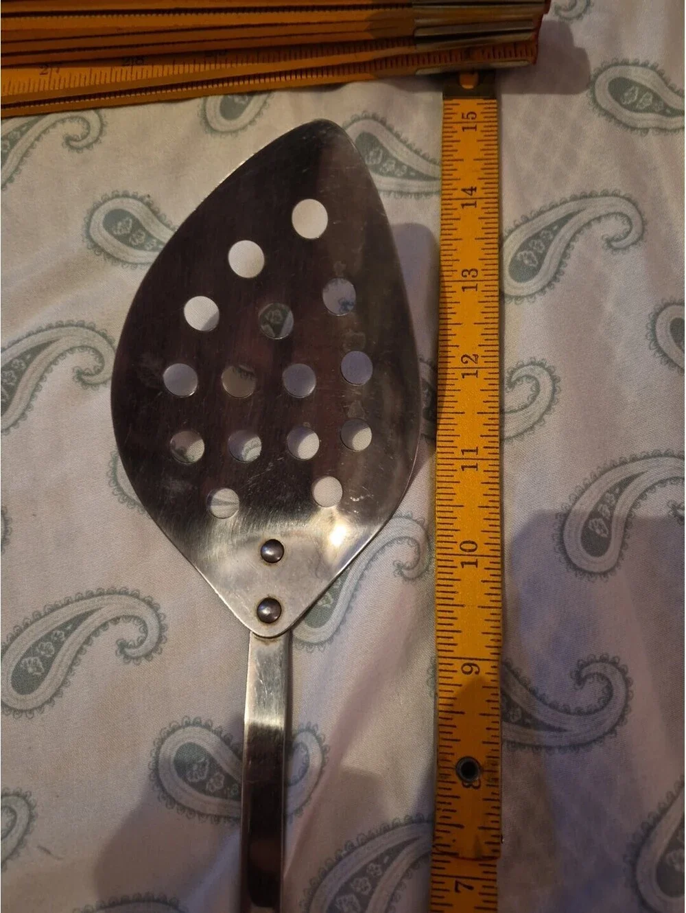 STANHOME Stainless large slotted serving spoon. Vintage 14” Teardrop